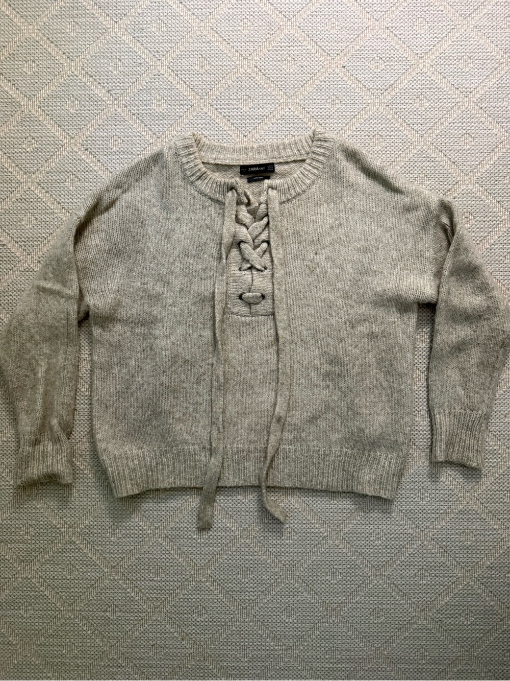 Zara Taupe Lace-Up Front Knit Sweater - Women's